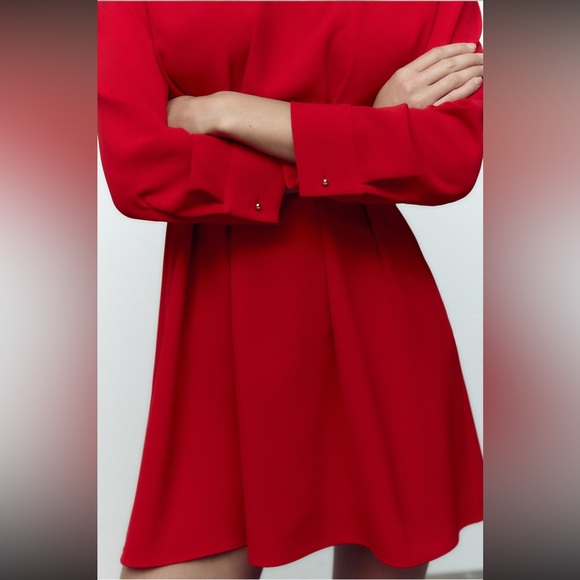Zara Red Pleated Mini Dress - Picture 9 of 10